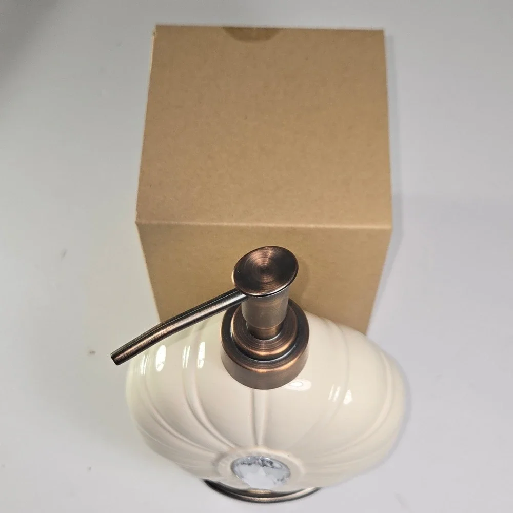 Elite Home Fashions Bathroom Vanity Set Soap Dispenser Toothbrush Holder Cream